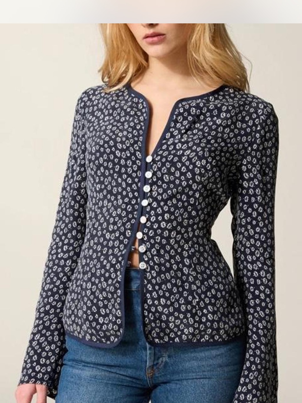Rouje Navy Blue Floral Button-Up Cardigan